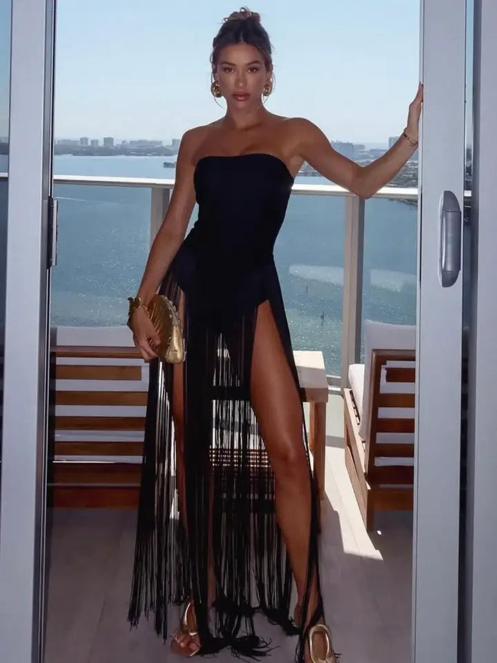 Alia Fringe Strapless maxi