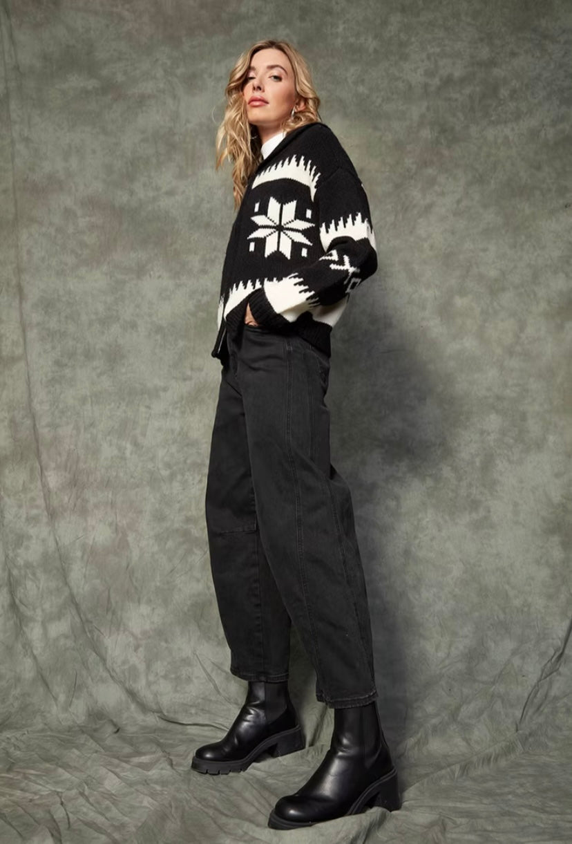 Audovera Knit Zip Sweater - Polkadots & Moonbeams LARD InternationalBLACK/WHITEXSAudovera Knit Zip Sweater