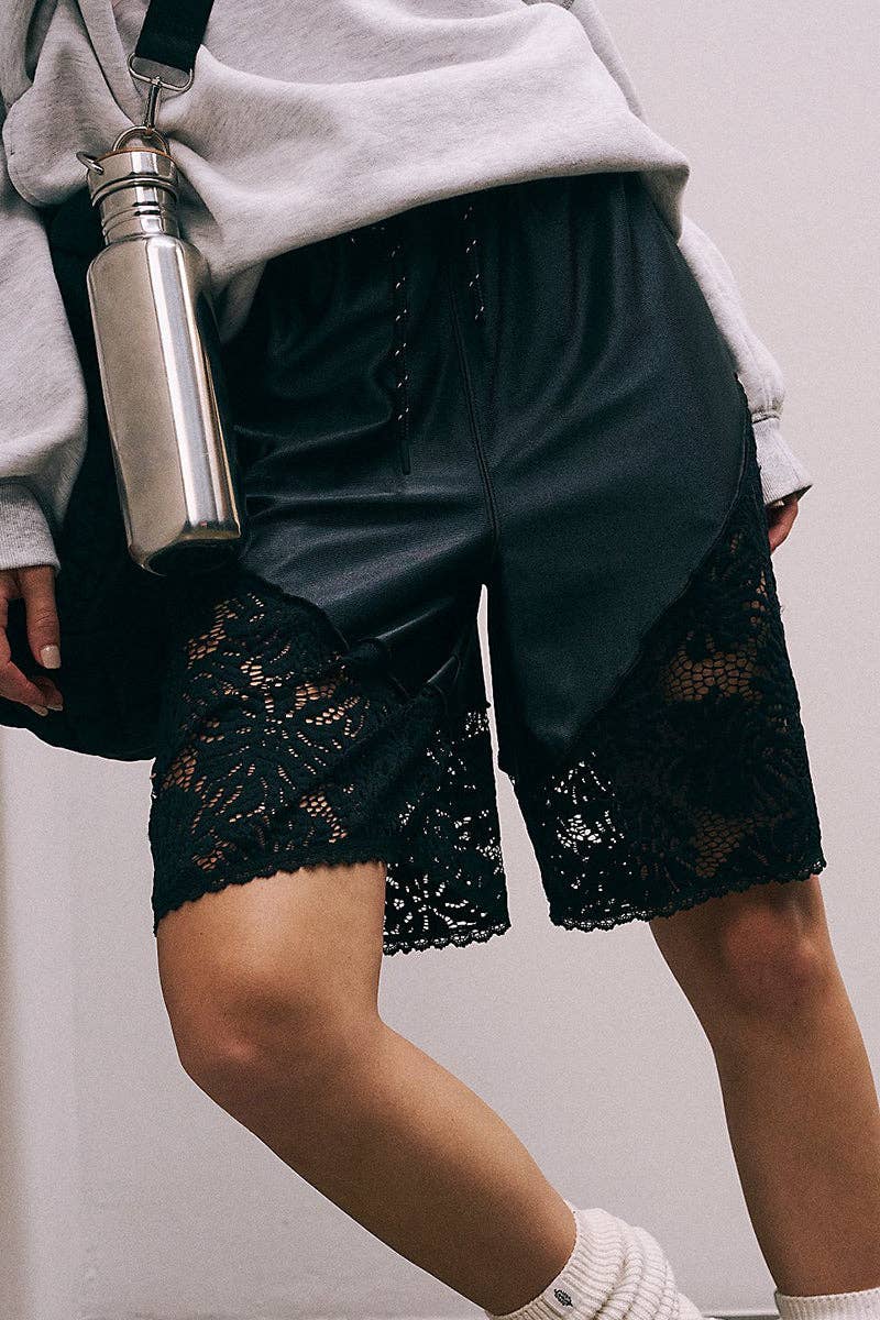 Sleek Lace-Panel Casual Shorts