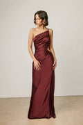 Satin One Shoulder Ruched Maxi Dress