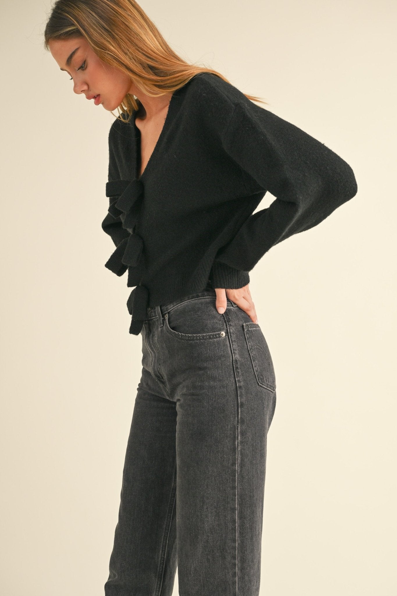 Back Bow Knit Sweater Top - Polkadots & Moonbeams LAPolkadots & MoonbeamsBlackSBack Bow Knit Sweater Top