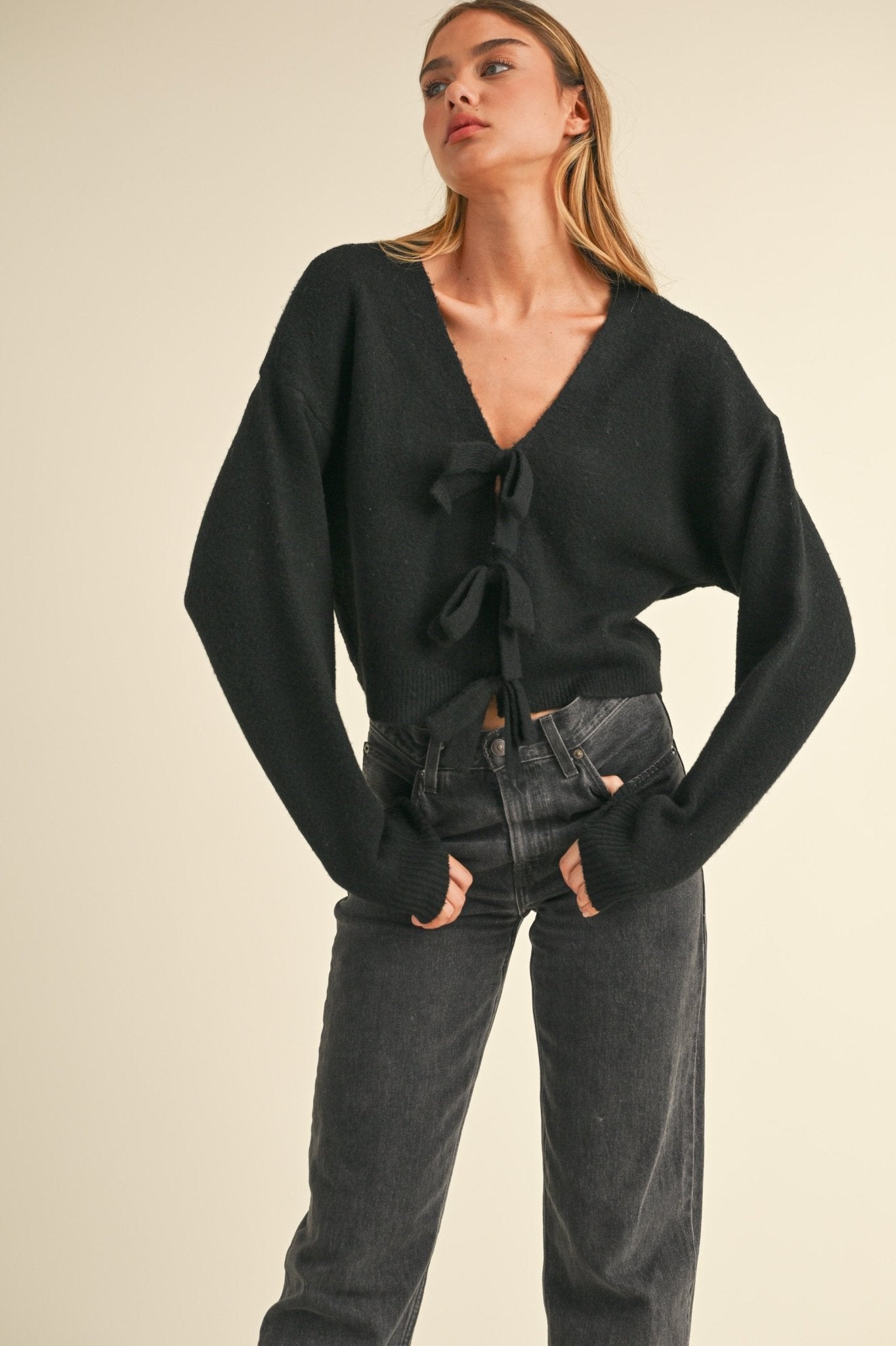 Back Bow Knit Sweater Top - Polkadots & Moonbeams LAPolkadots & MoonbeamsBlackSBack Bow Knit Sweater Top