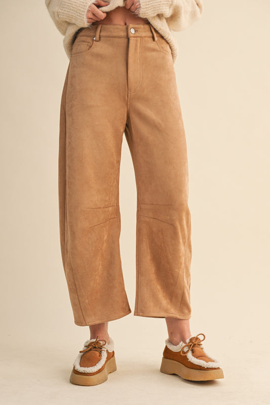 Faux Suede Barrel Pants