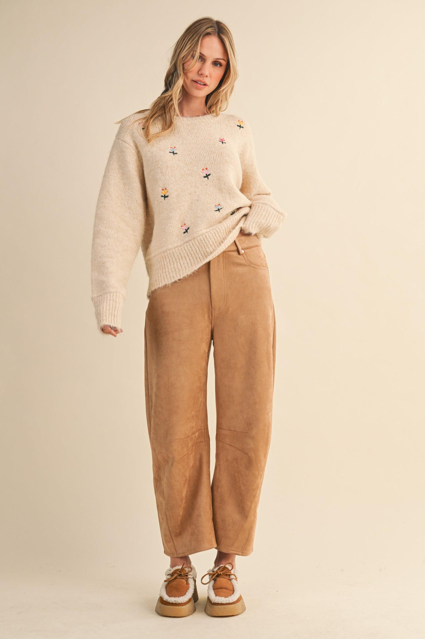 Faux Suede Barrel Pants