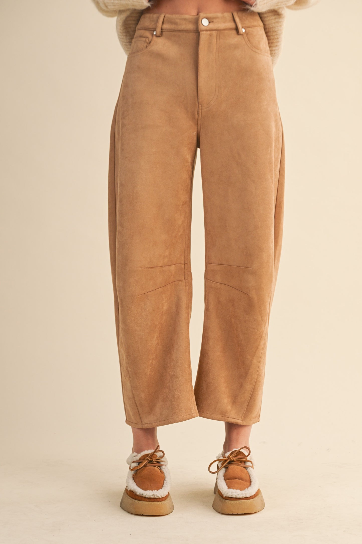 Faux Suede Barrel Pants