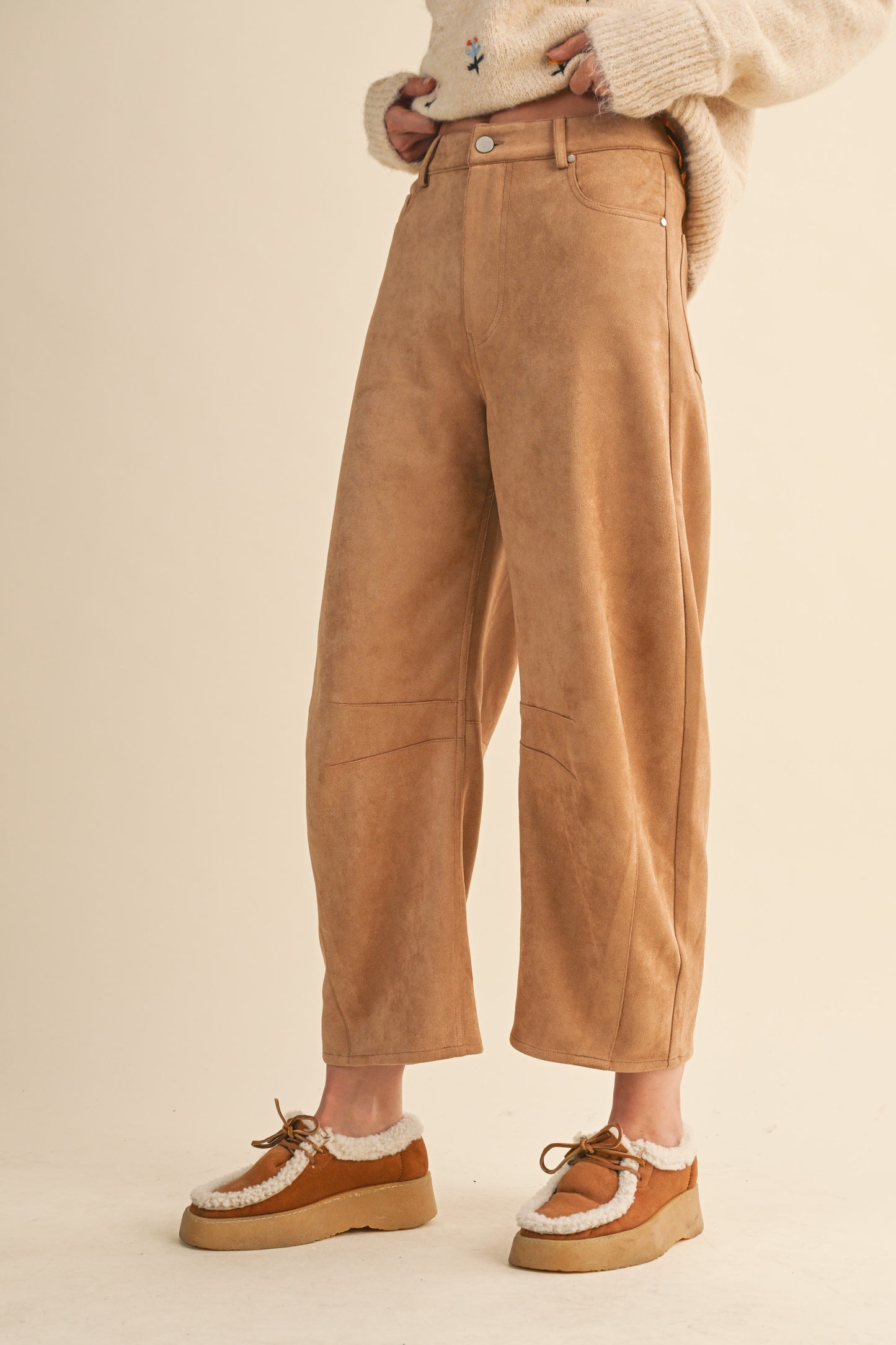 Faux Suede Barrel Pants