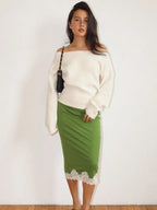 Lime Lace Midi Skirt
