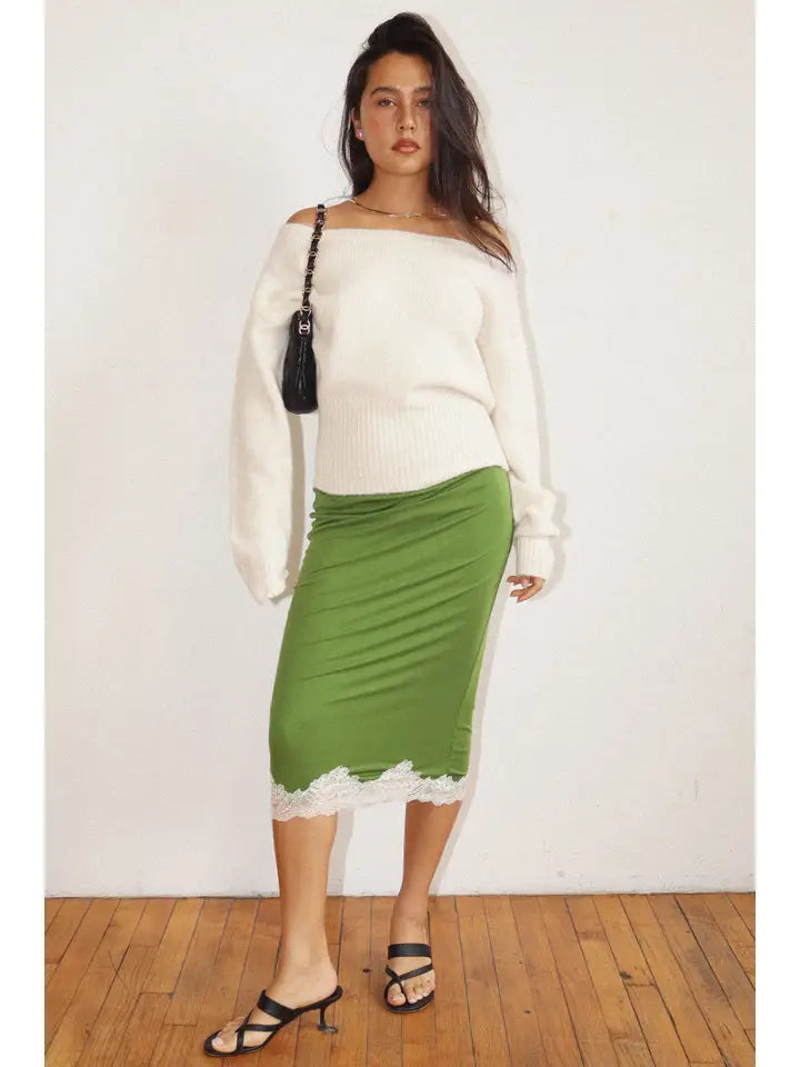 Lime Lace Midi Skirt