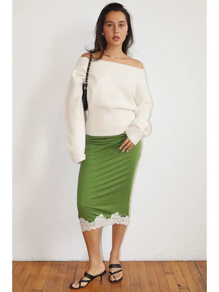 Lime Lace Midi Skirt