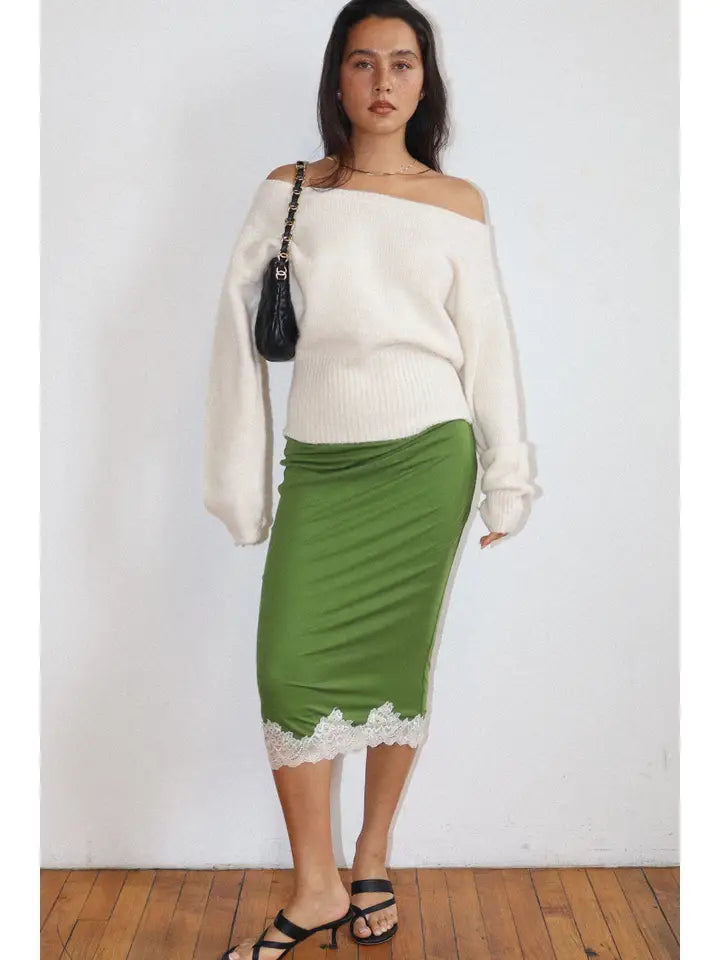 Lime Lace Midi Skirt