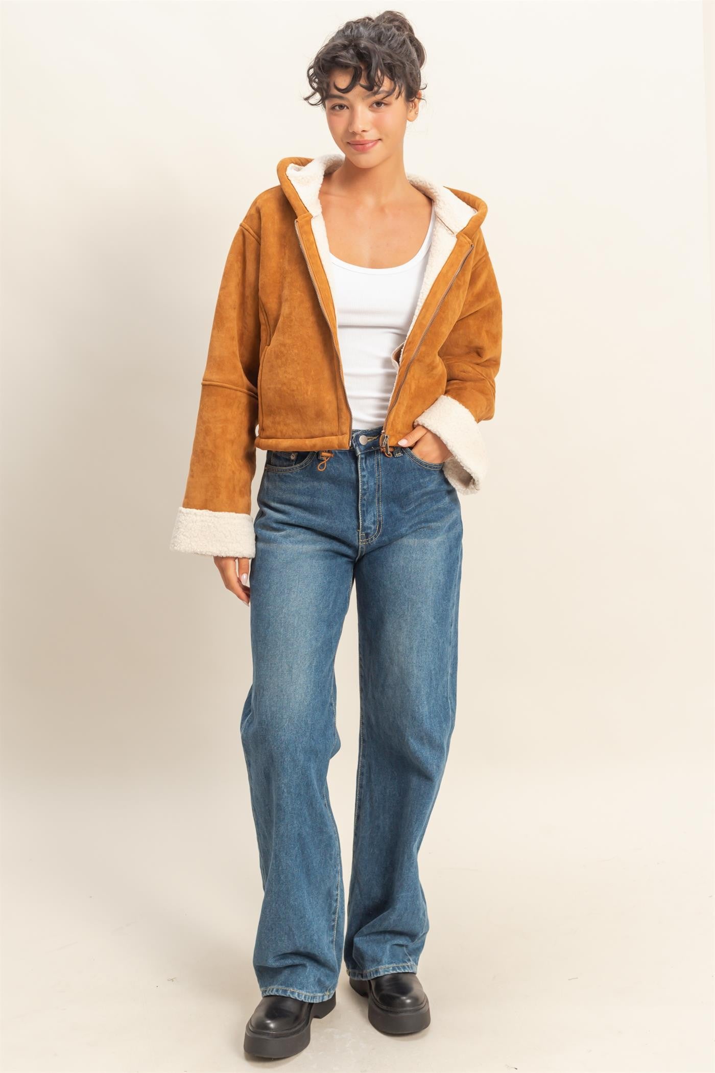 Faux Suede Crop Jacket
