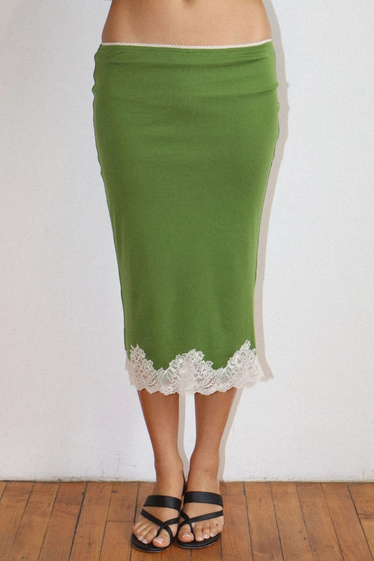 Lime Lace Midi Skirt