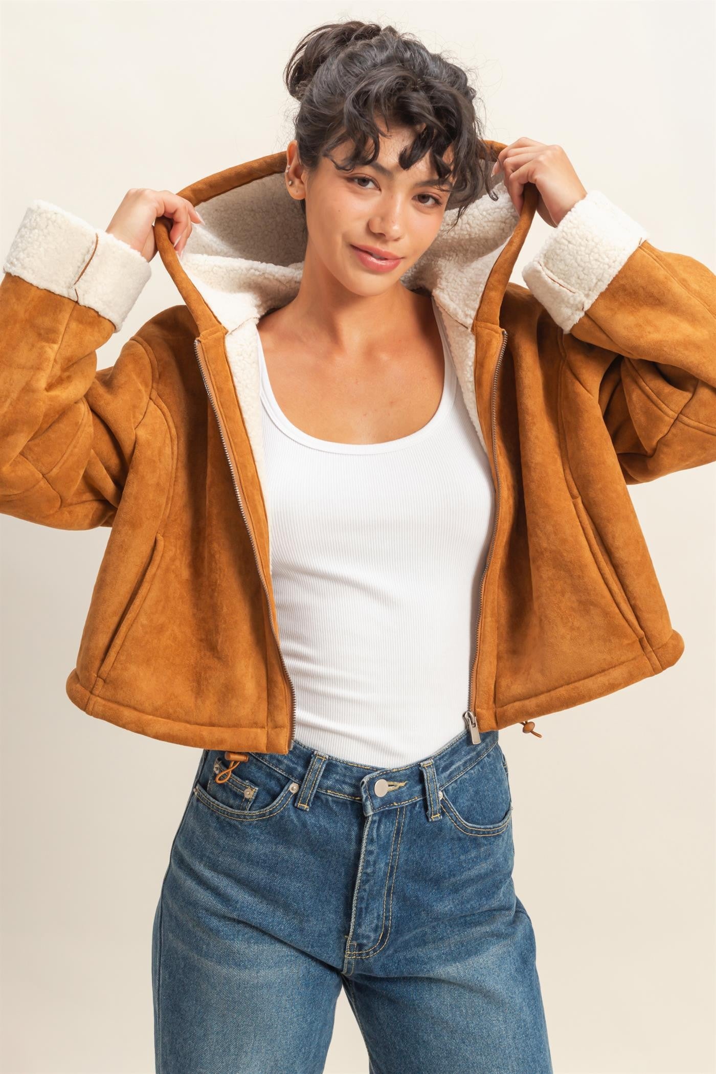 Faux Suede Crop Jacket