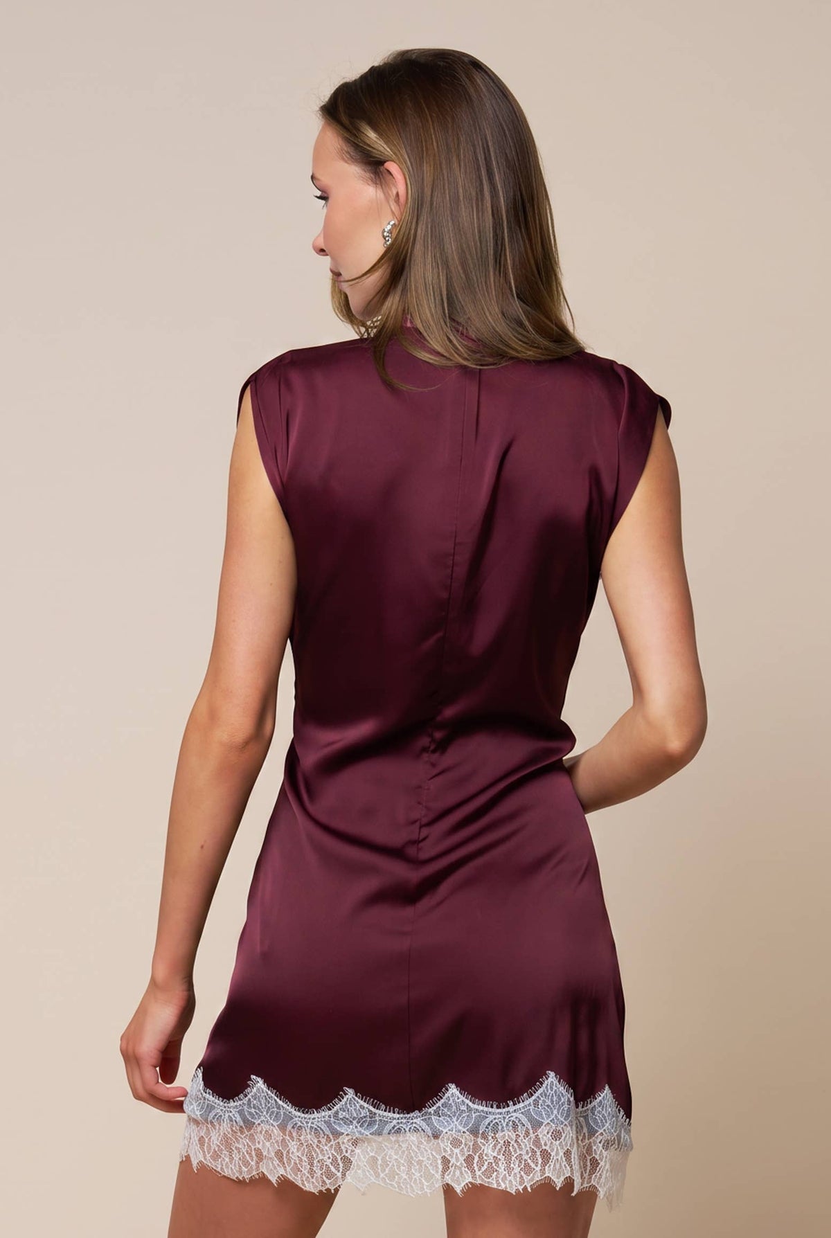 Satin Lace Trim Mini Dress