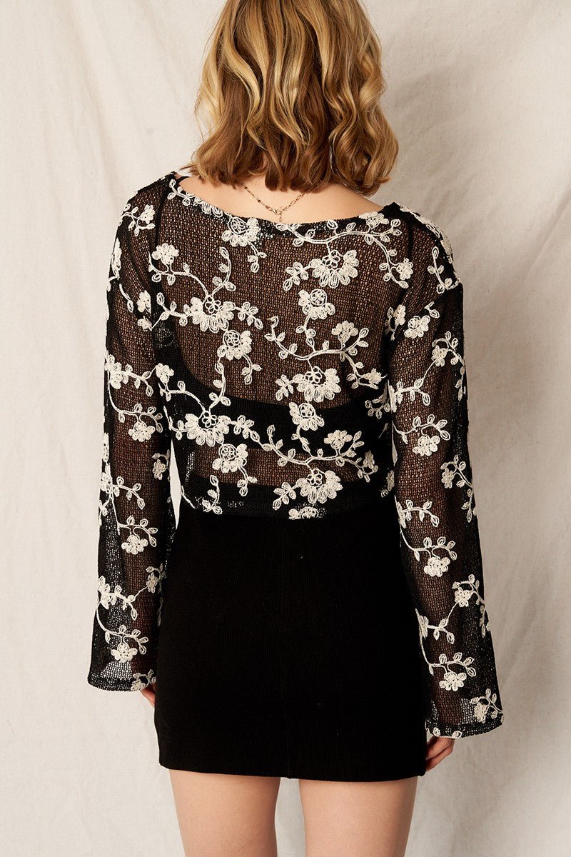 Bell Sleeve Embroidered Top - Polkadots & Moonbeams LAPolkadots & MoonbeamsFLORALSBell Sleeve Embroidered Top