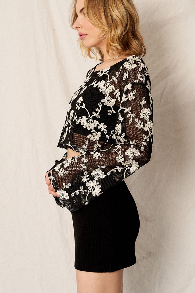 Bell Sleeve Embroidered Top - Polkadots & Moonbeams LAPolkadots & MoonbeamsFLORALSBell Sleeve Embroidered Top