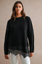 Knit Contrast Satin Lace Sweater