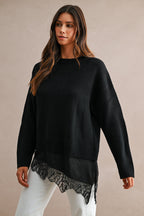Knit Contrast Satin Lace Sweater