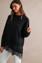 Knit Contrast Satin Lace Sweater