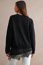 Knit Contrast Satin Lace Sweater
