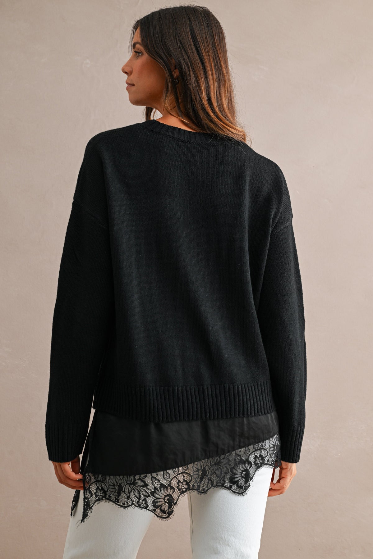 Knit Contrast Satin Lace Sweater