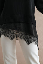 Knit Contrast Satin Lace Sweater