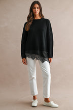 Knit Contrast Satin Lace Sweater
