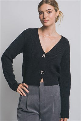 Bow Button Knit Cardigan