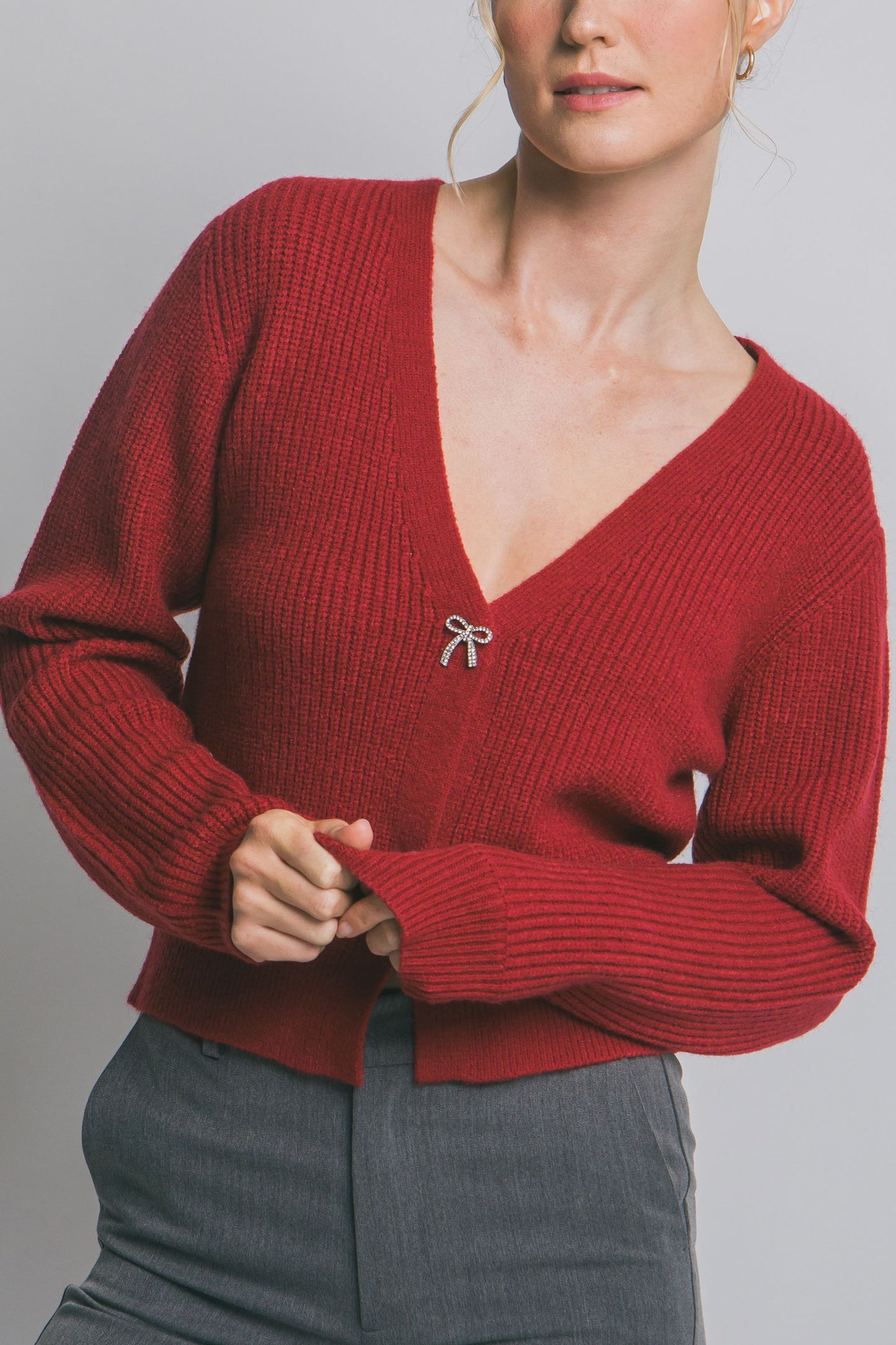 Bow Button Knit Cardigan