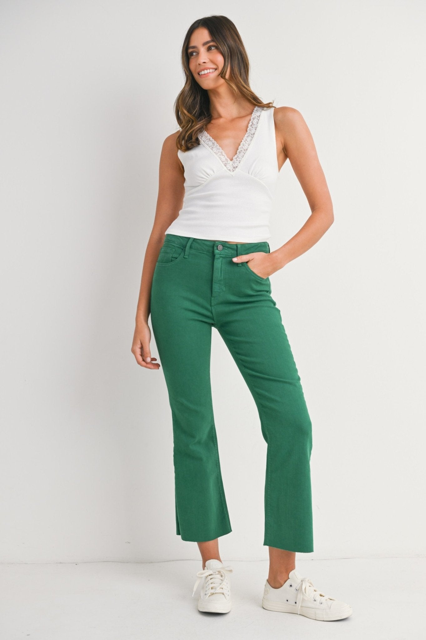 BP370J - A Crop Tonal Flare - Polkadots & Moonbeams LAJust Black DenimGreen24BP370J - A Crop Tonal Flare