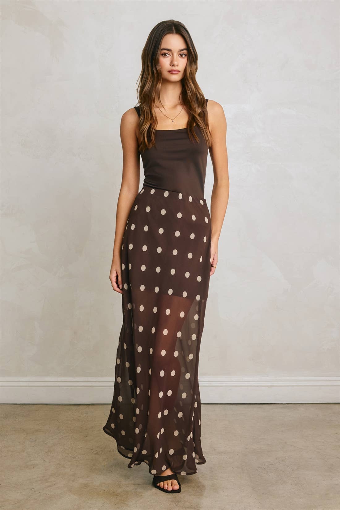 Polka Dot Pull On Maxi Skirt