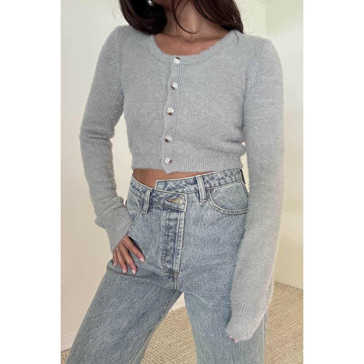 Knit Scoop Neck Button Down Cardigan