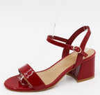 Red vegan patent leather slingback chunky mule heel for women's fashion clothing