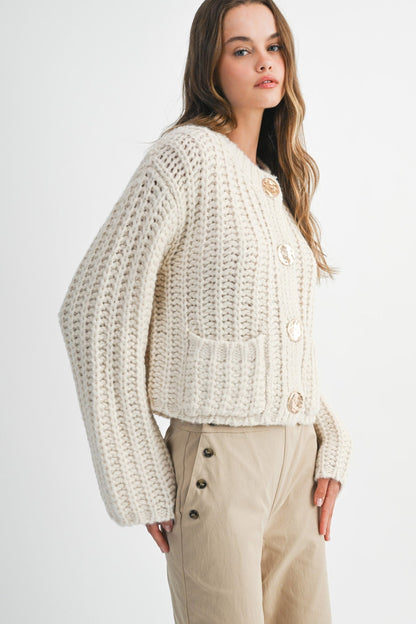 Chunky Knit Sweater With Gold Buttons - From the brand Polkadots & Moonbeams