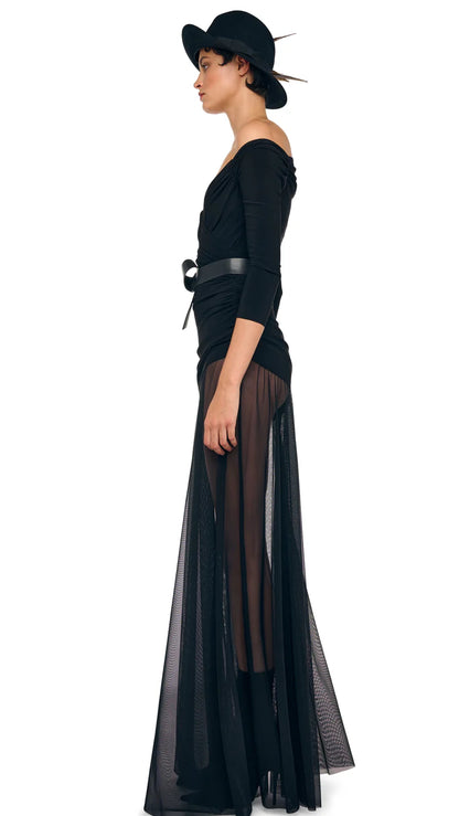 Off Shoulder Sweetheart Combo Flared Gown