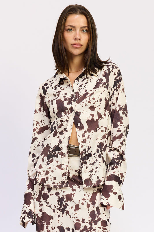 Cow Print Silky Blouse