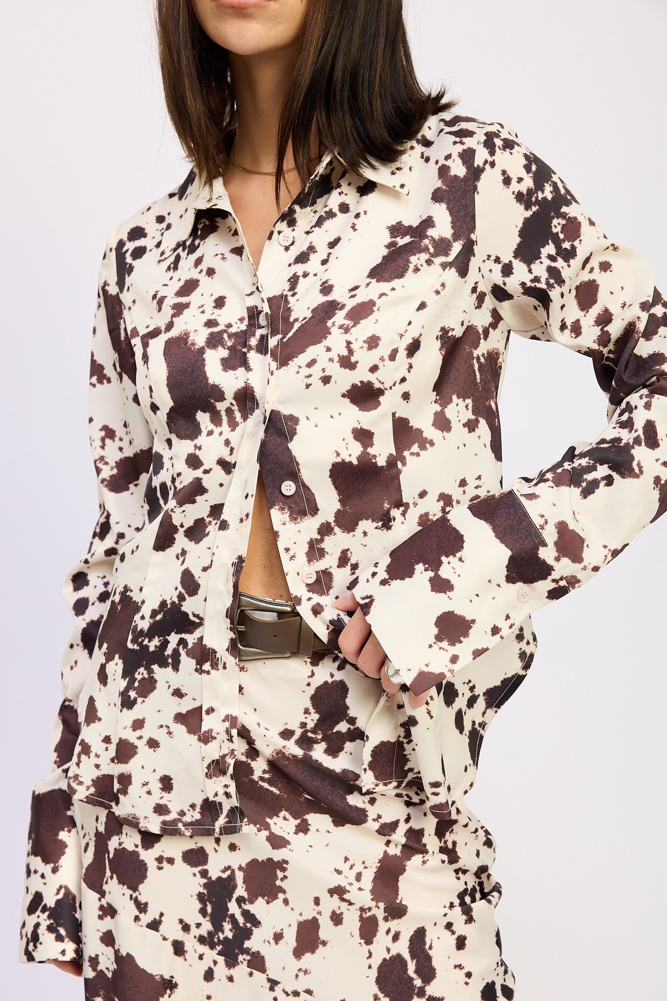 Cow Print Silky Blouse