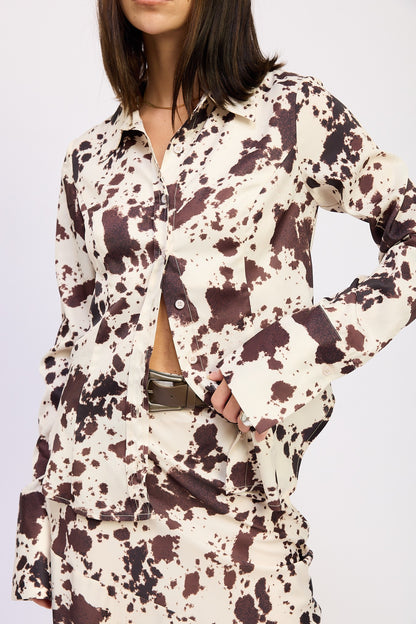 Cow Print Silky Blouse
