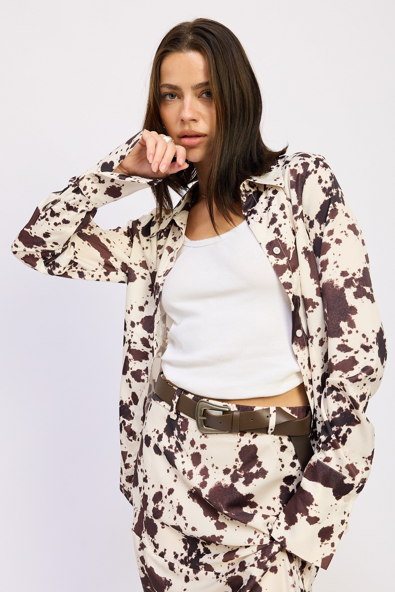 Cow Print Silky Blouse