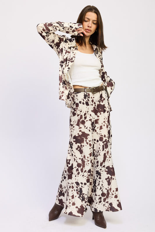 Cow Print Maxi Skirt With Belt