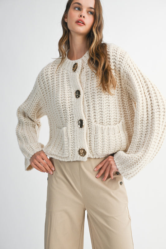 Chunky Knit Sweater With Gold Buttons