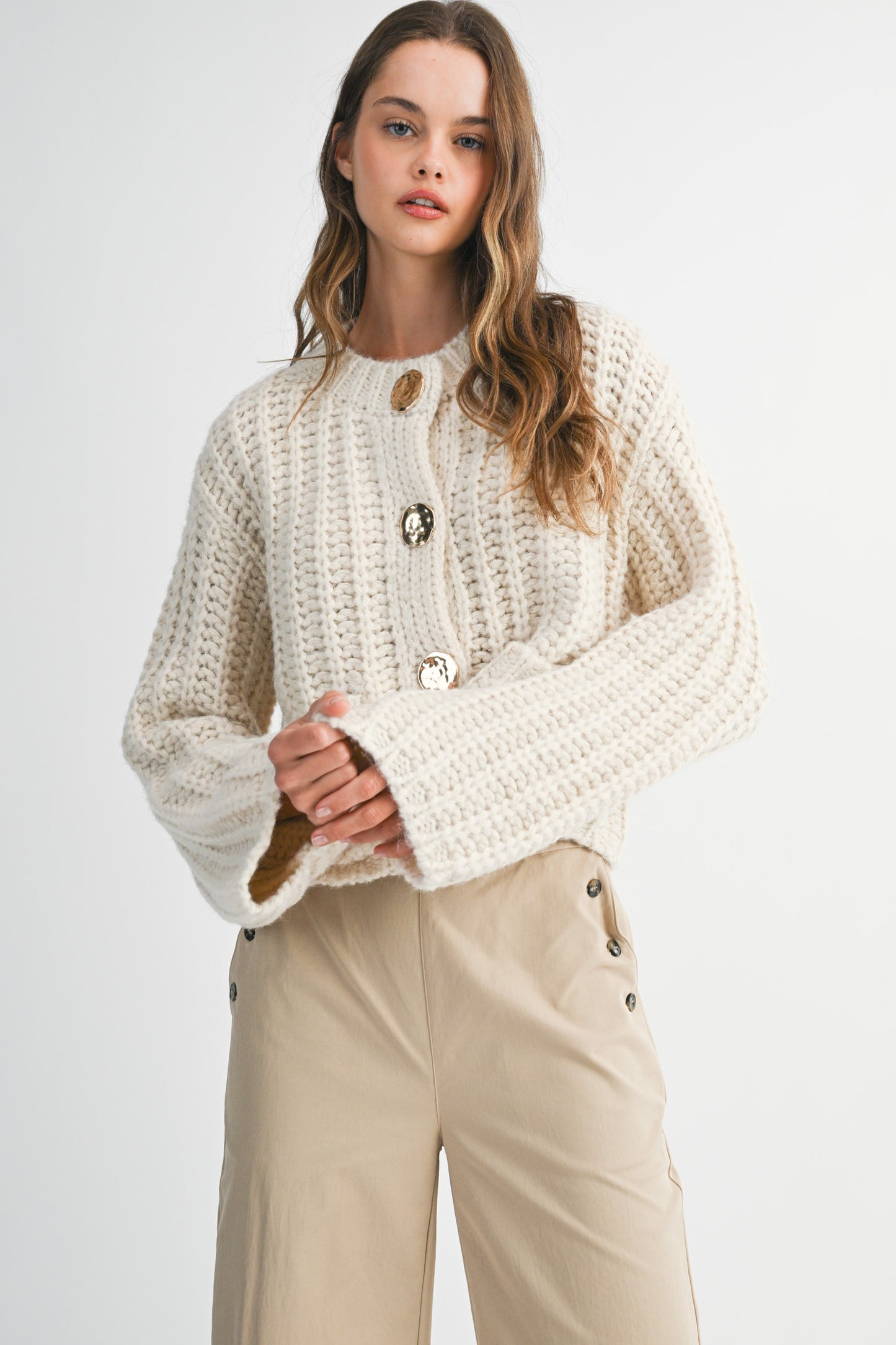 Chunky Knit Sweater With Gold Buttons