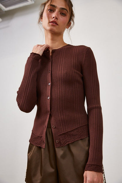 Lace Hem Rib Cardigan
