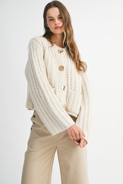 Chunky Knit Sweater With Gold Buttons