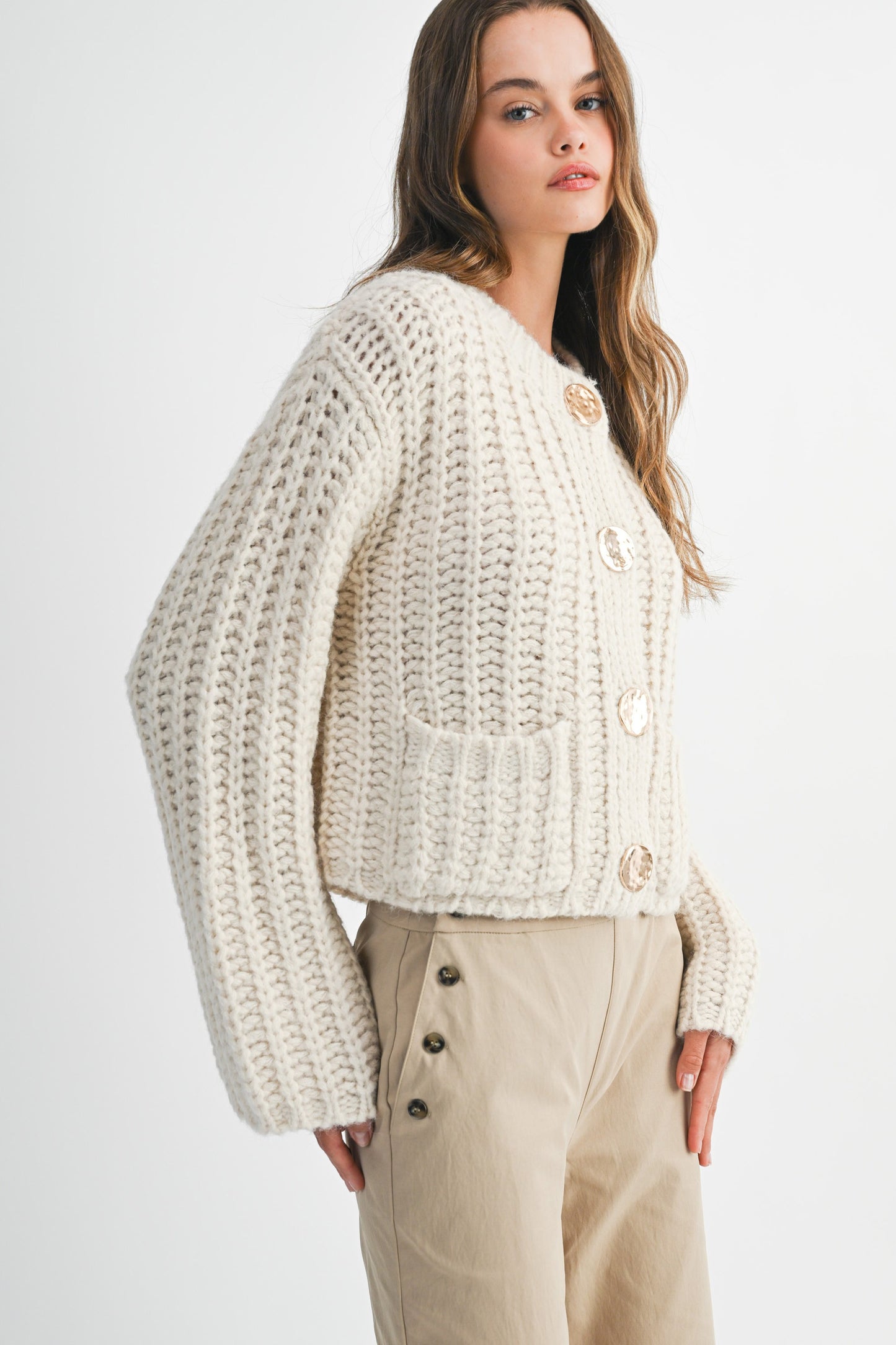 Chunky Knit Sweater With Gold Buttons