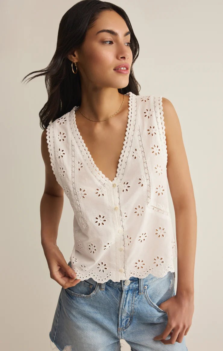 Darcy Eyelet Tank - Polkadots & Moonbeams LAZ SUPPLYWhiteXSDarcy Eyelet Tank