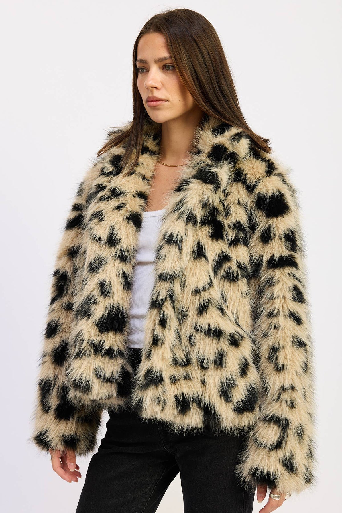 LEOPARD FAUX FUR SHORT COAT