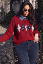 Argyle Knit Denim Cardigan