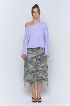 Washed Camo Wide Leg Cargo Culotte Pants