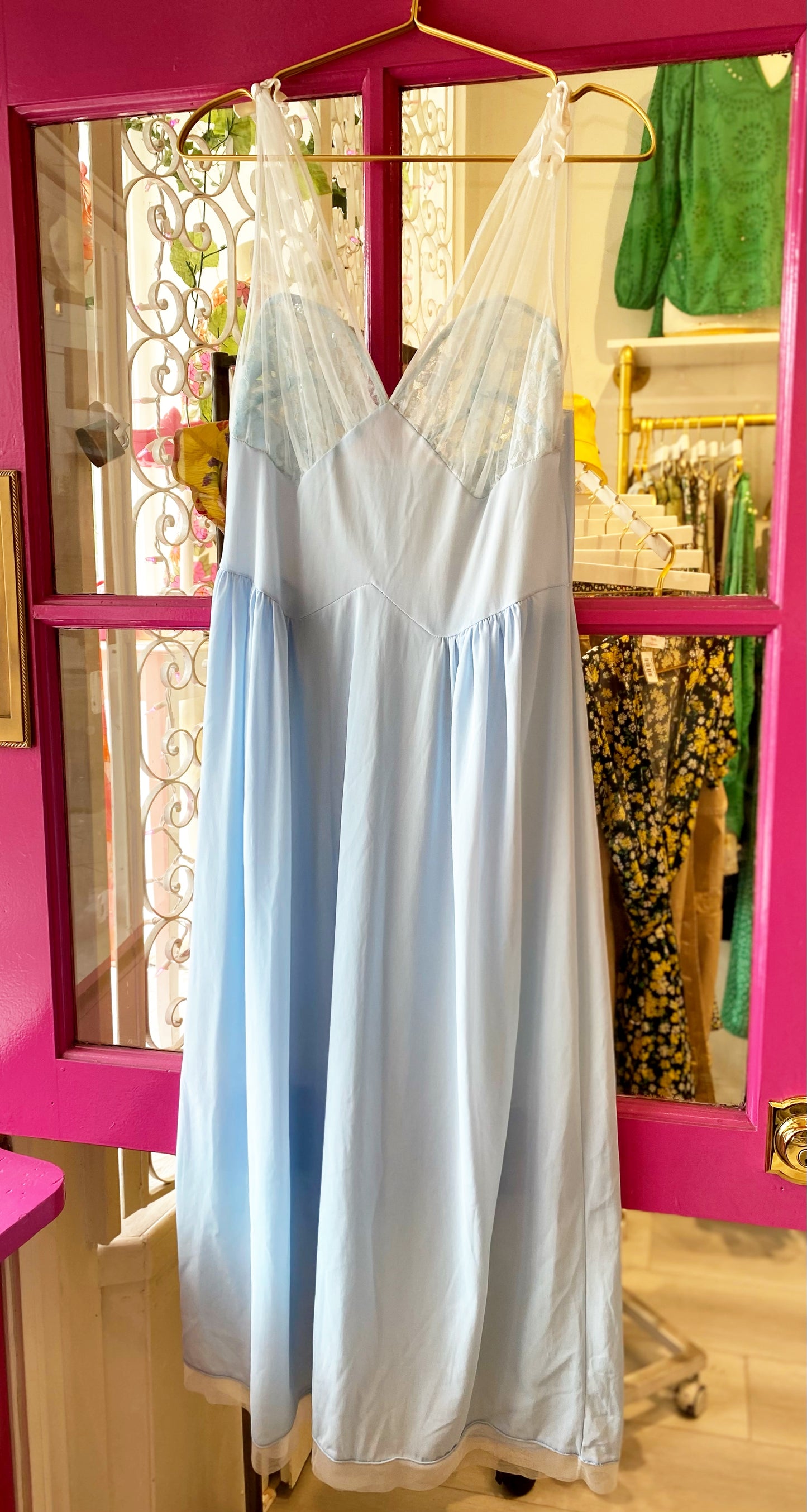 Blue Lace Midi Slip Dress